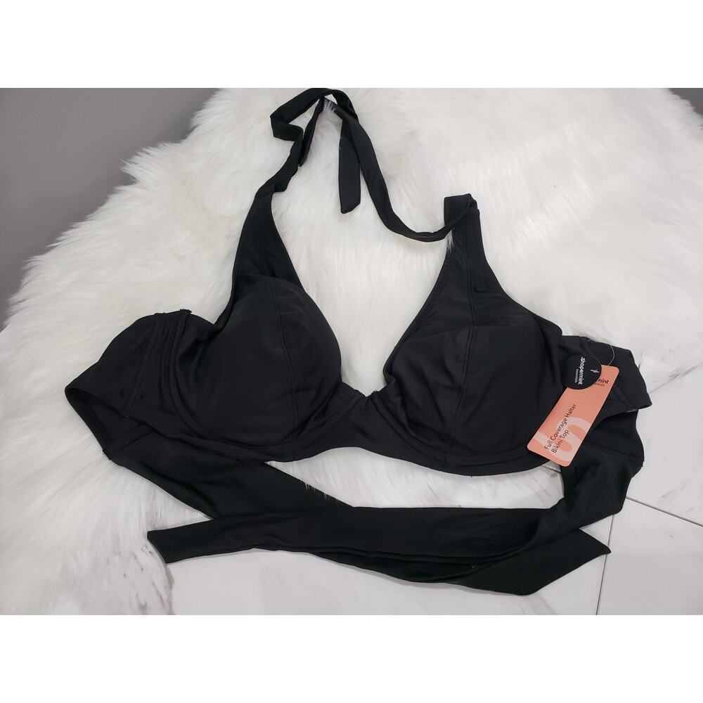 NEW -‎ Shapermint Women's Full Coverage Halter Bikini Top 2XL Solid Black